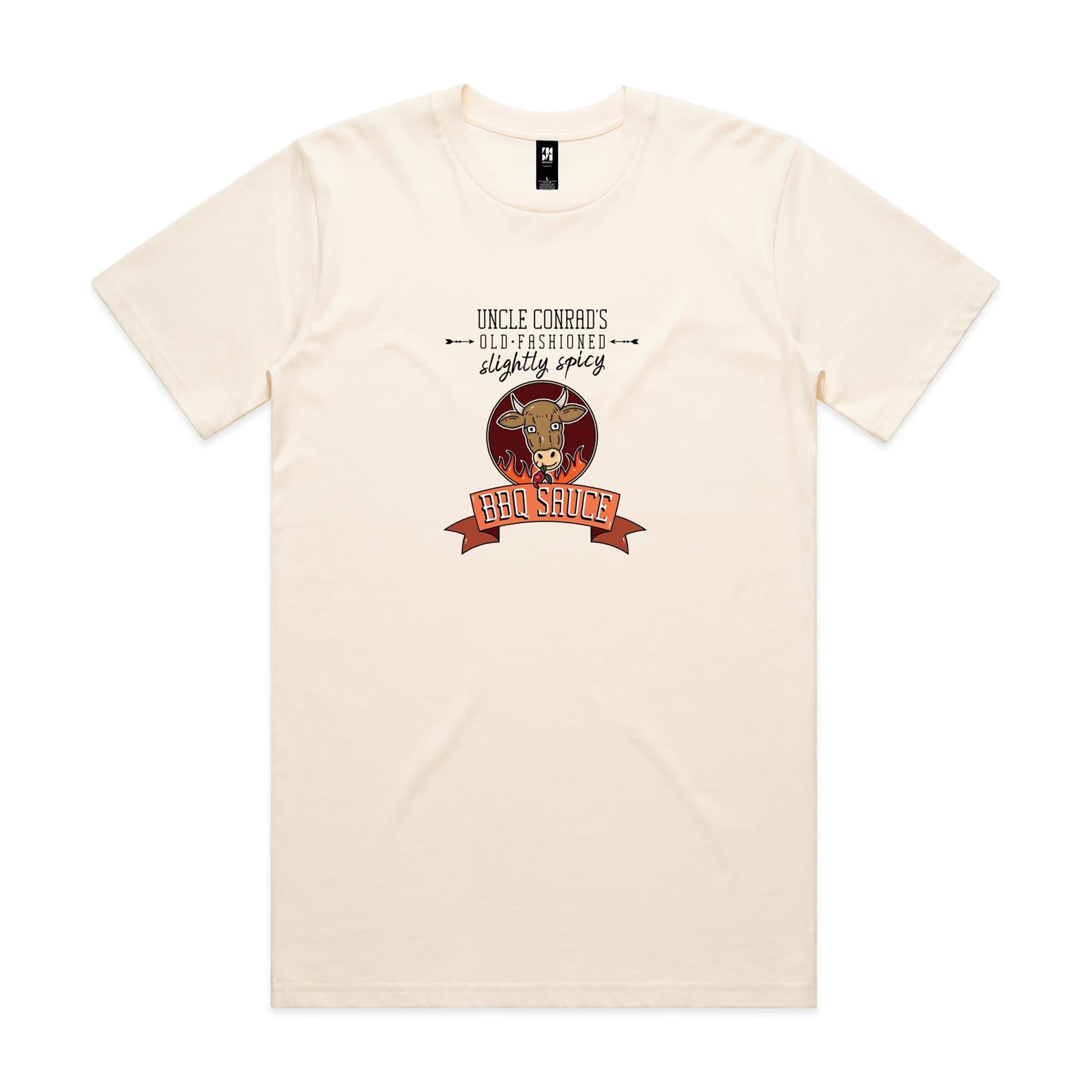 Uncle Conrad's Slightly Spicy BBQ Sauce - No sauce, all shirt.